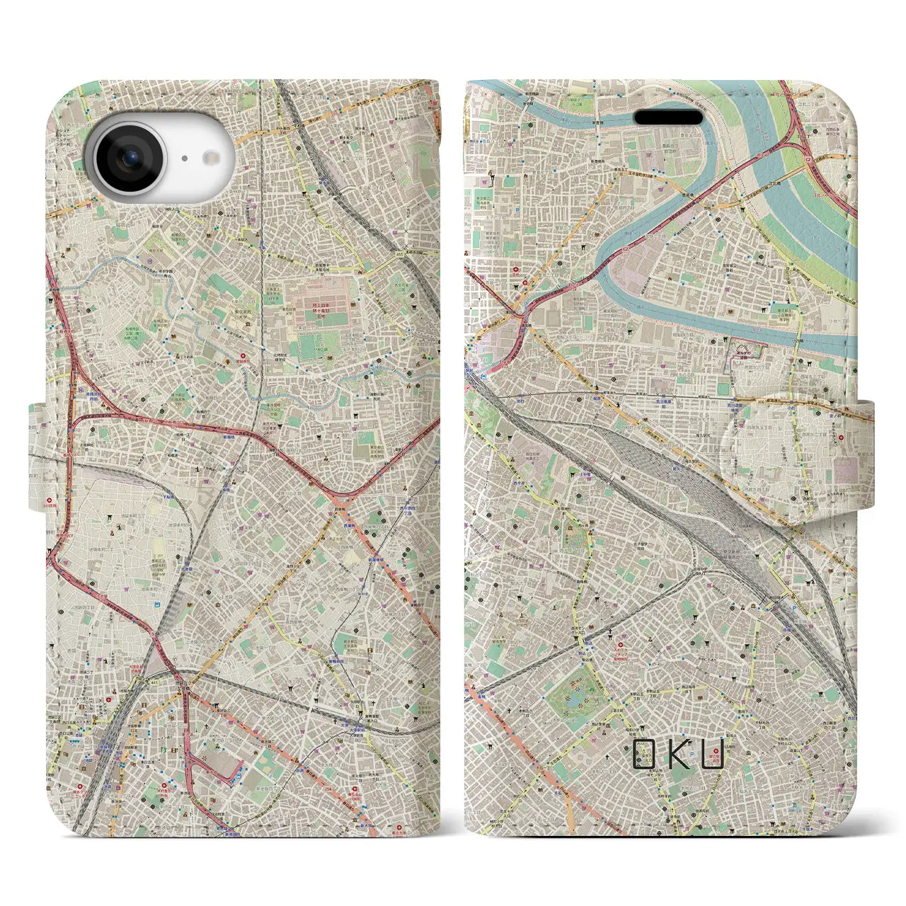 【尾久(東京都)】地図柄iPhoneケース(手帳タイプ)