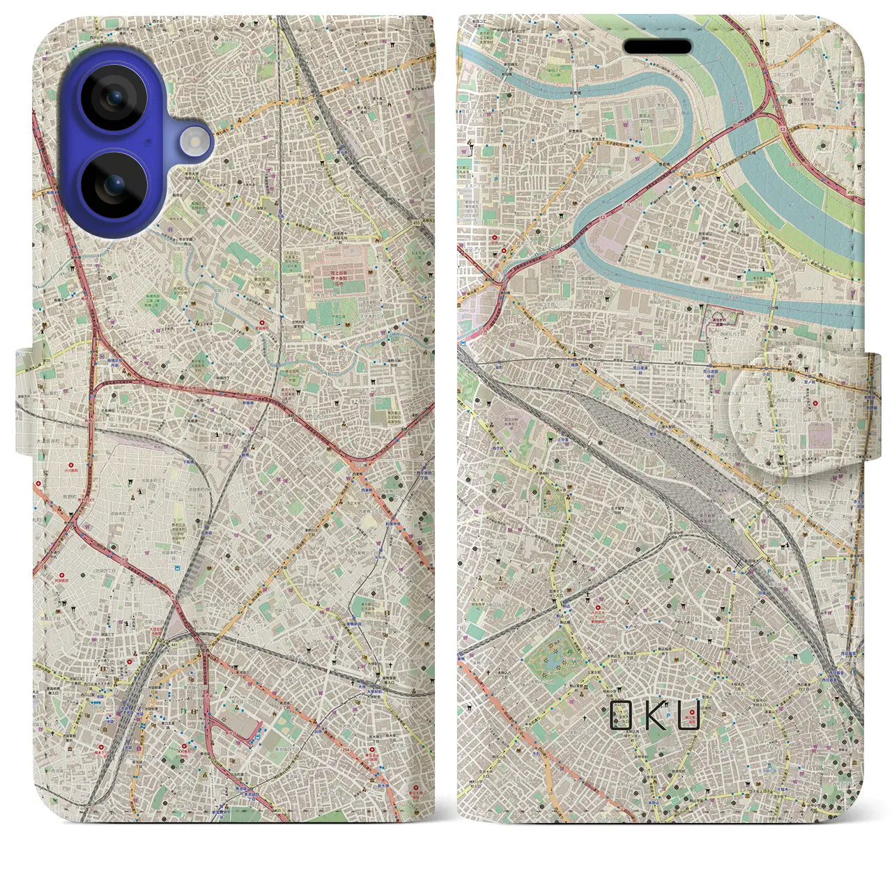 【尾久(東京都)】地図柄iPhoneケース(手帳タイプ)ナチュラル・iPhone 16 Pro Max 用