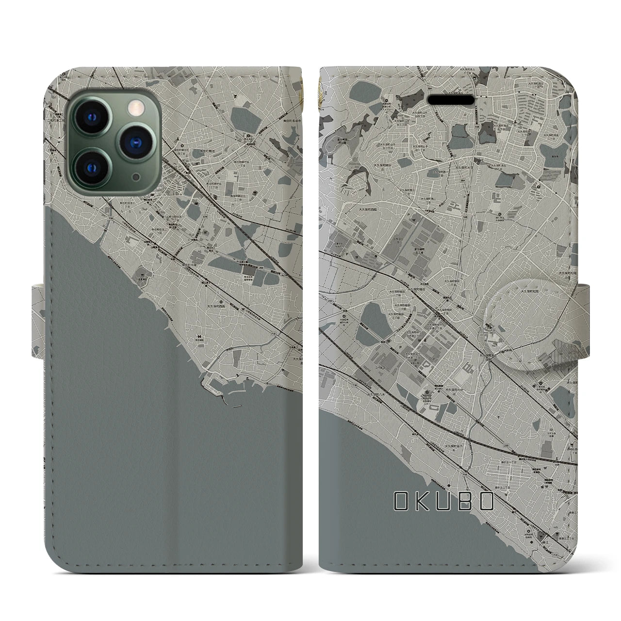 【大久保(兵庫県)】地図柄iPhoneケース(手帳タイプ)モノトーン・iPhone 11 Pro 用