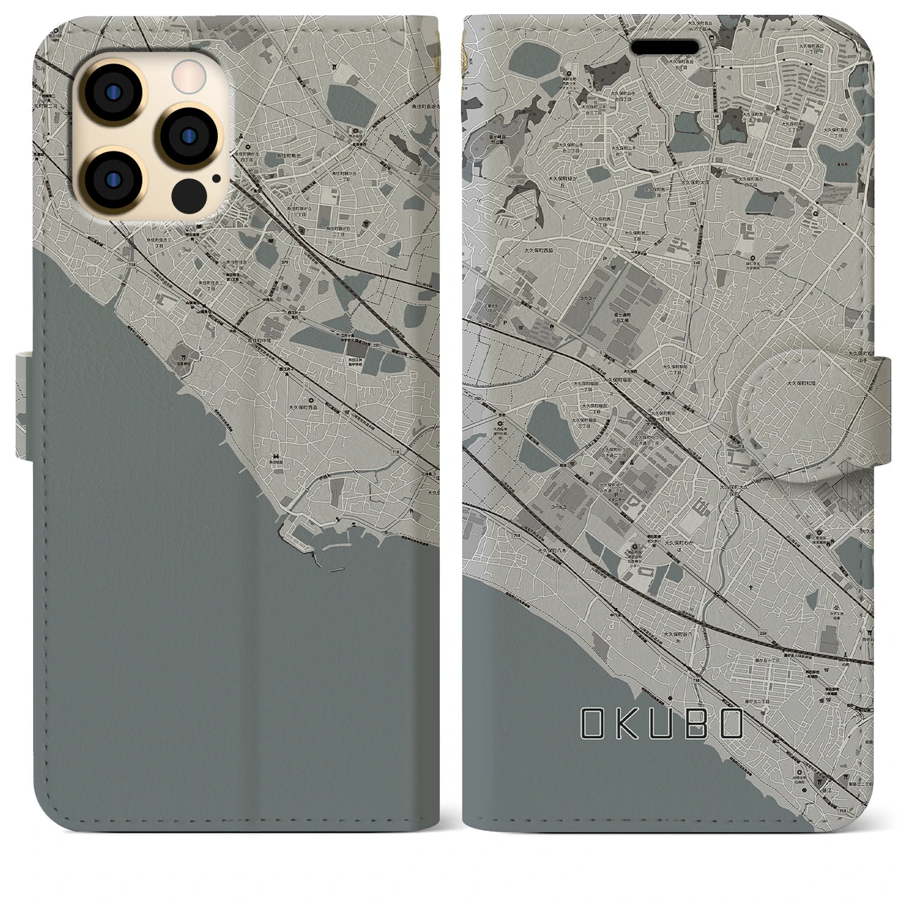 【大久保(兵庫県)】地図柄iPhoneケース(手帳タイプ)モノトーン・iPhone 12 Pro Max 用
