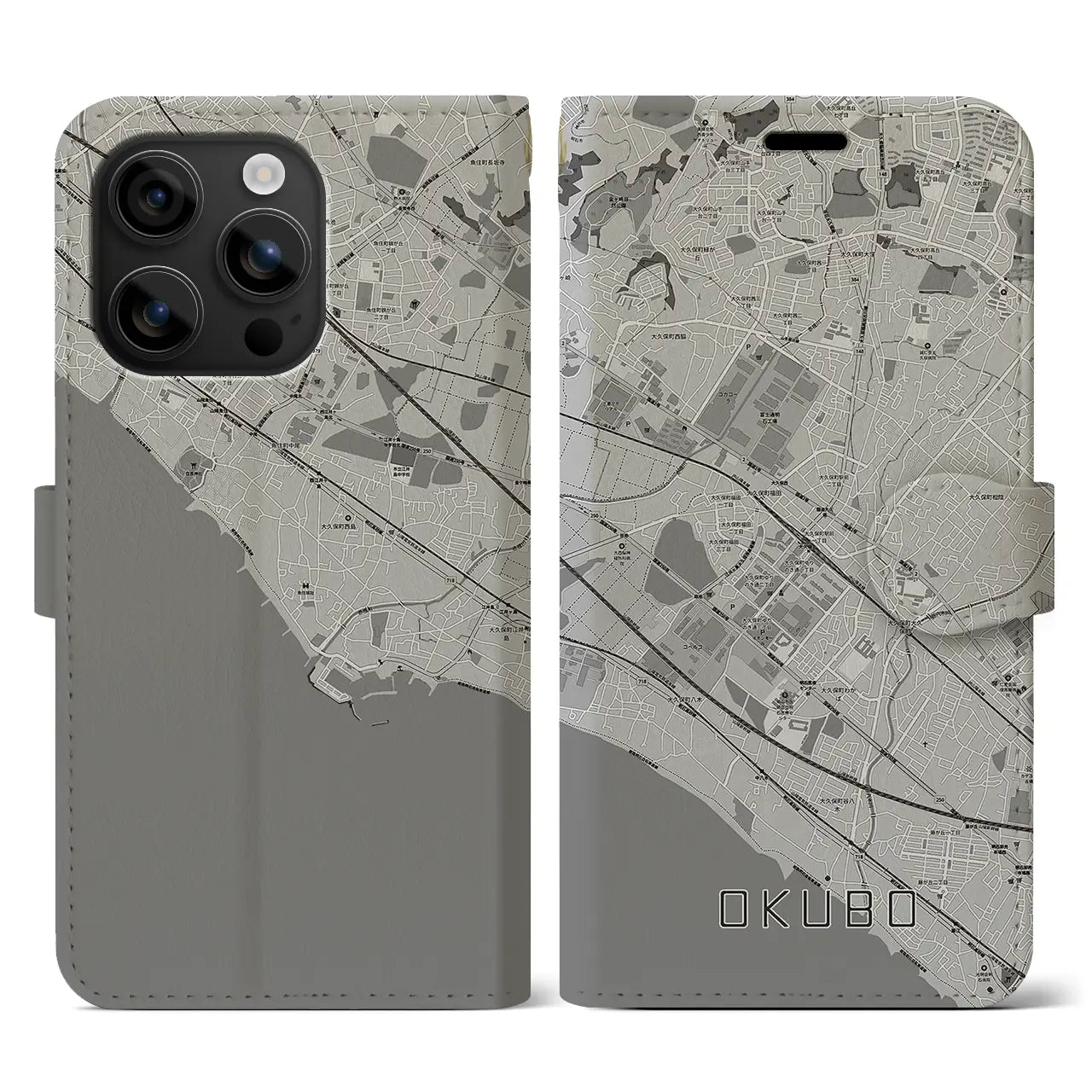 【大久保(兵庫県)】地図柄iPhoneケース(手帳タイプ)モノトーン・iPhone 16 用