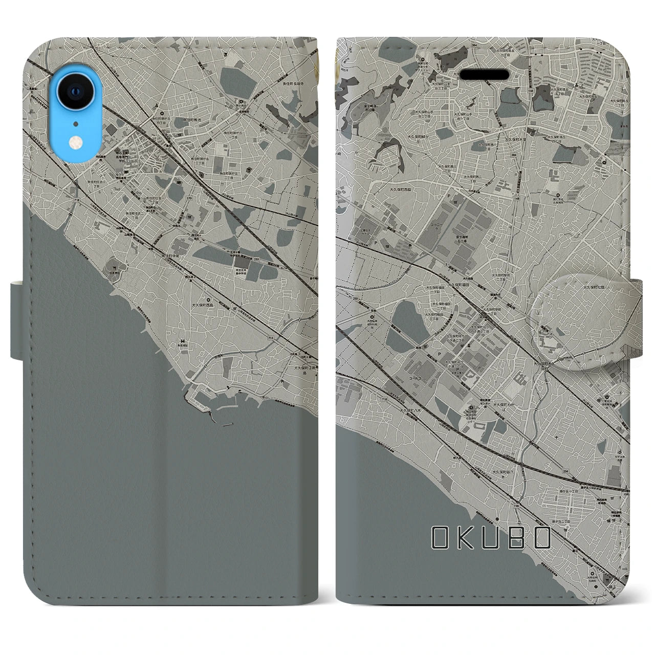 【大久保(兵庫県)】地図柄iPhoneケース(手帳タイプ)モノトーン・iPhone XR 用