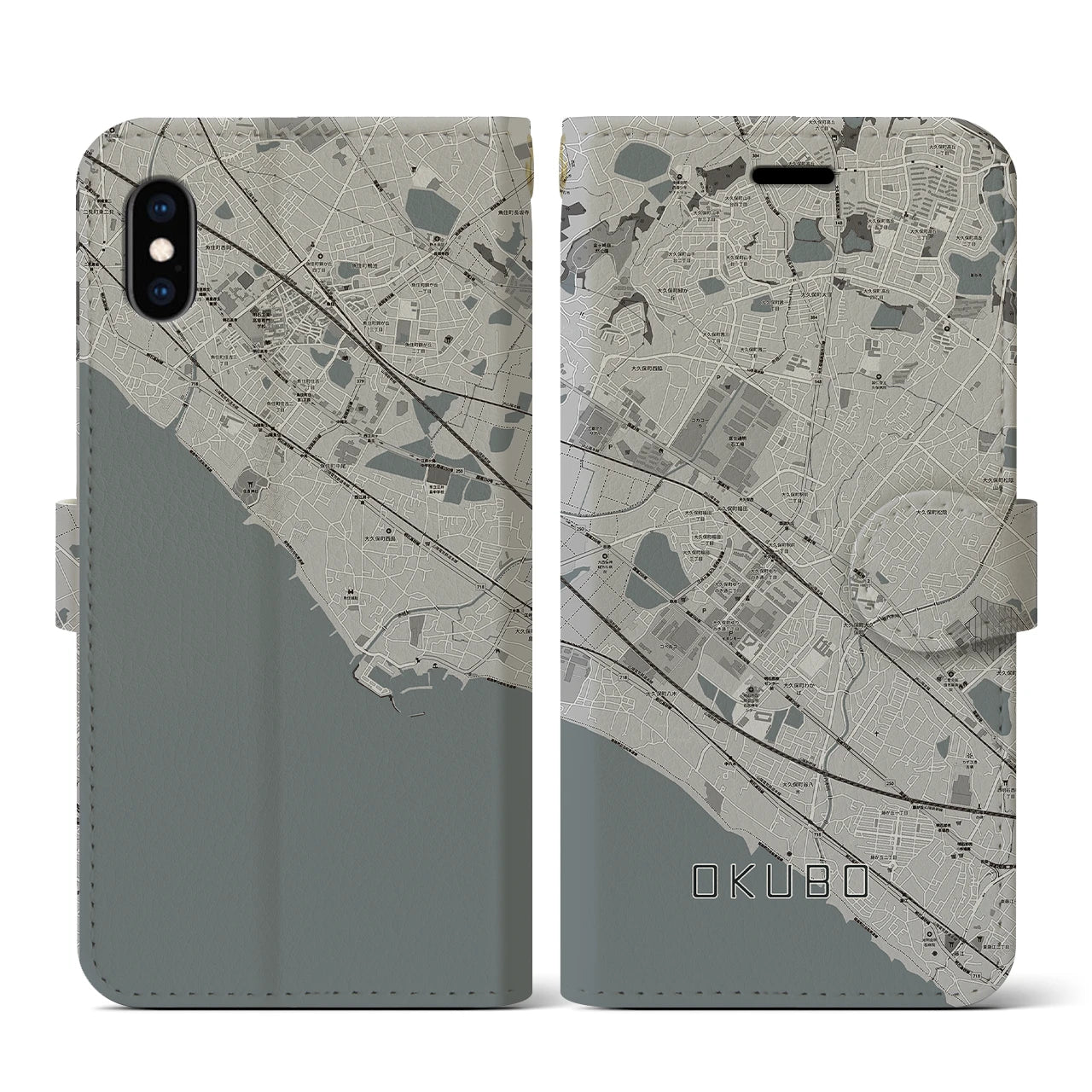 【大久保(兵庫県)】地図柄iPhoneケース(手帳タイプ)モノトーン・iPhone XS / X 用