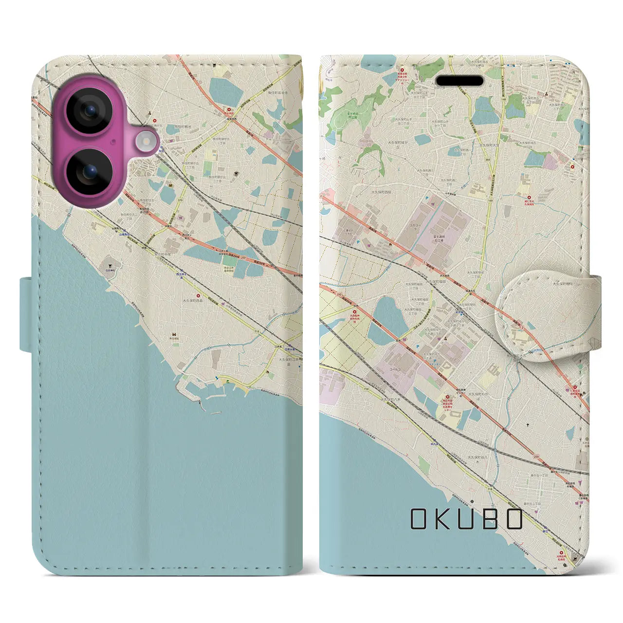 【大久保(兵庫県)】地図柄iPhoneケース(手帳タイプ)ナチュラル・iPhone 16 Pro 用