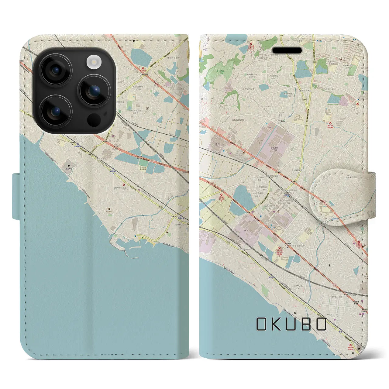 【大久保(兵庫県)】地図柄iPhoneケース(手帳タイプ)ナチュラル・iPhone 16 用