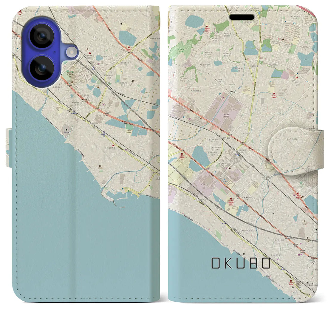 【大久保(兵庫県)】地図柄iPhoneケース(手帳タイプ)ナチュラル・iPhone 16 Pro Max 用