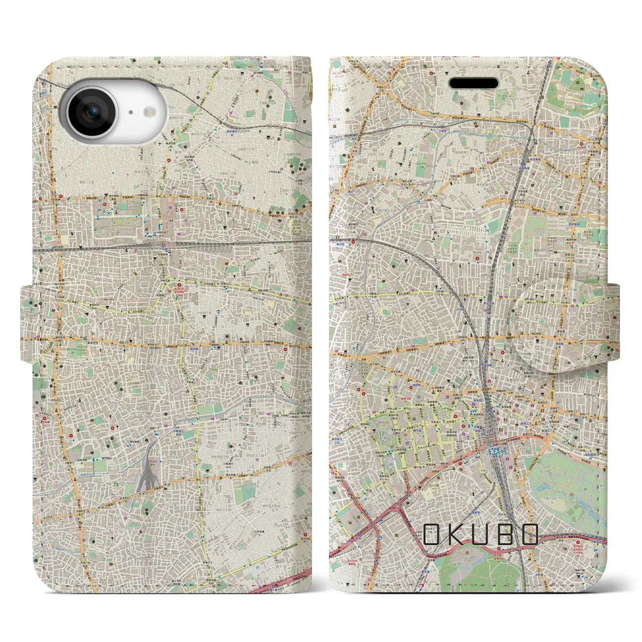 【大久保(東京都)】地図柄iPhoneケース(手帳タイプ)