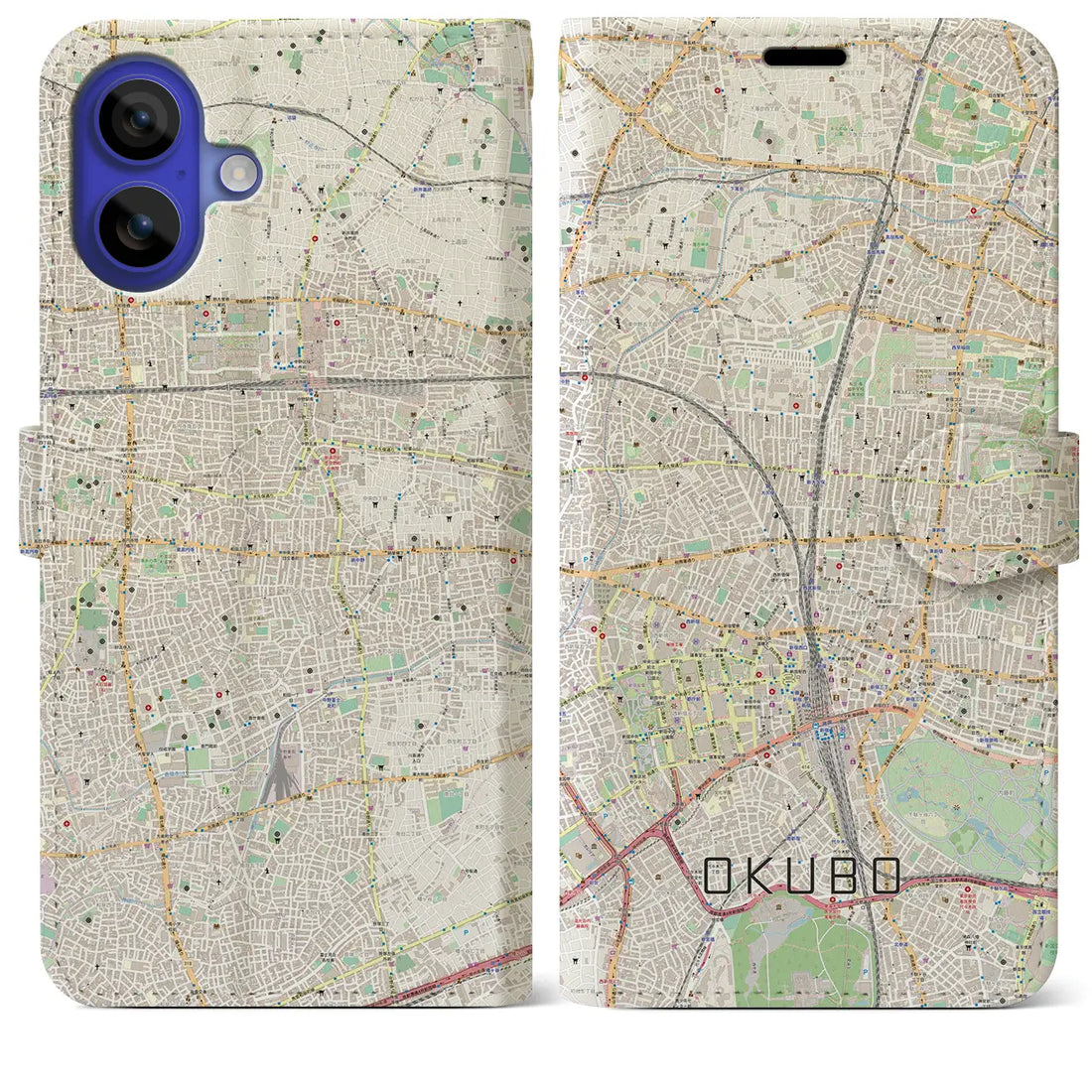 【大久保(東京都)】地図柄iPhoneケース(手帳タイプ)ナチュラル・iPhone 16 Pro Max 用