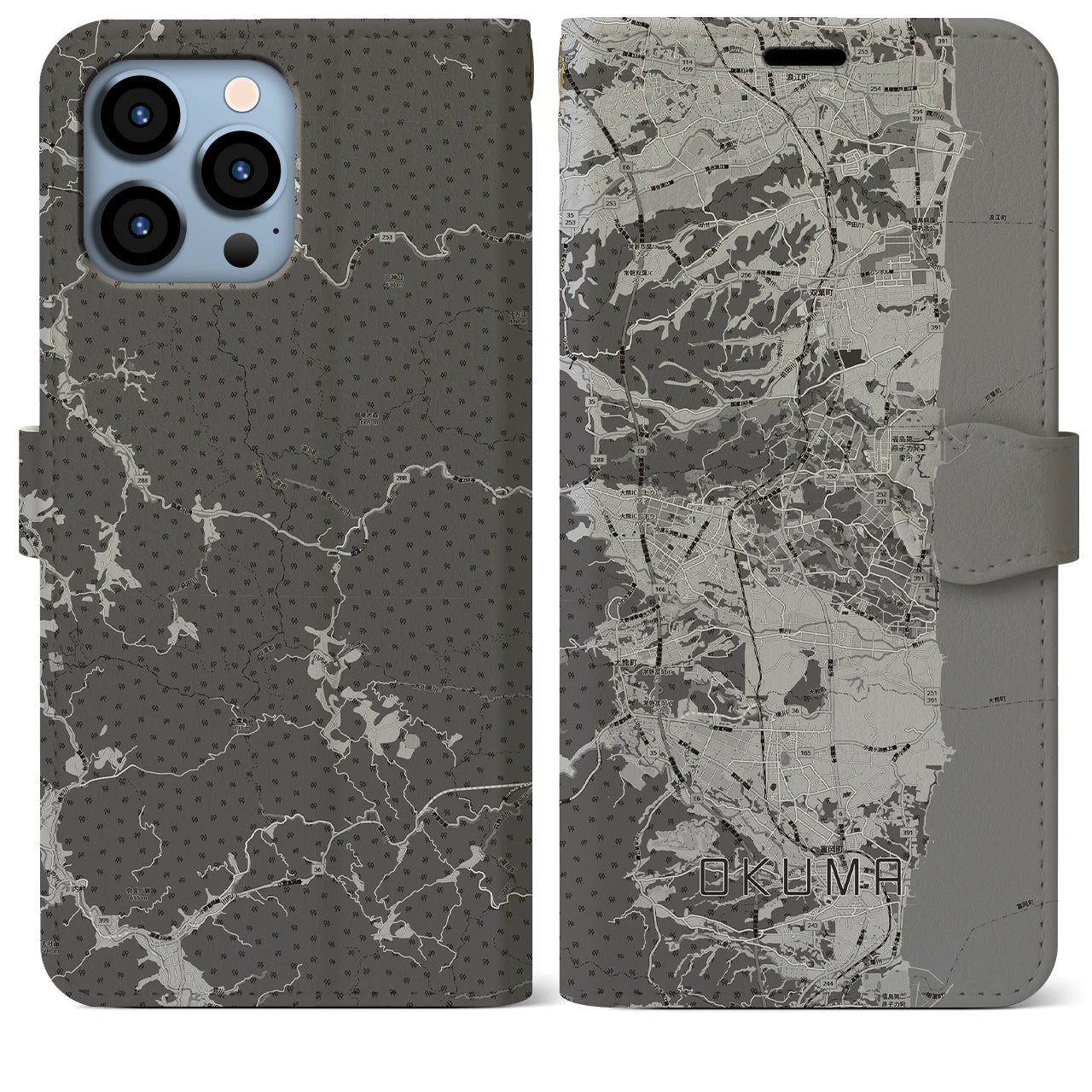 【大熊(福島県)】地図柄iPhoneケース(手帳タイプ)