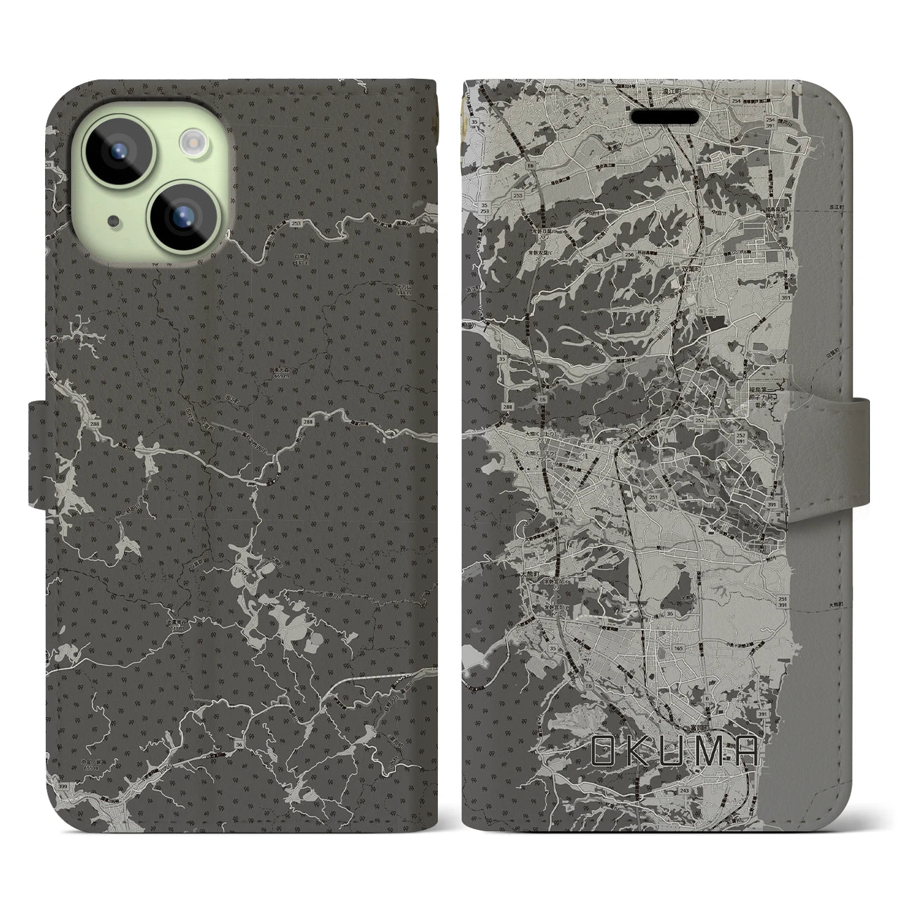 【大熊(福島県)】地図柄iPhoneケース(手帳タイプ)