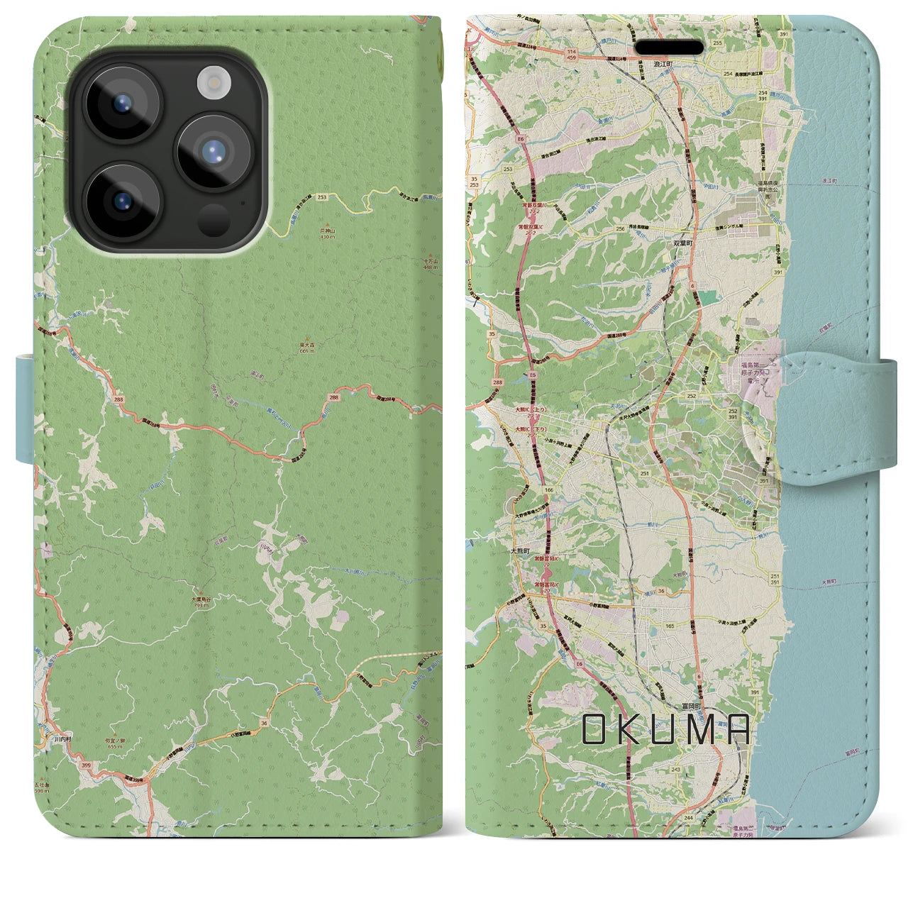 【大熊(福島県)】地図柄iPhoneケース(手帳タイプ)