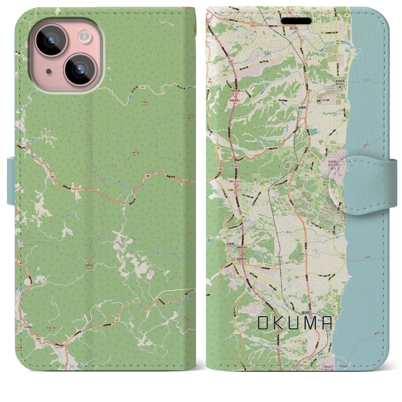 【大熊(福島県)】地図柄iPhoneケース(手帳タイプ)