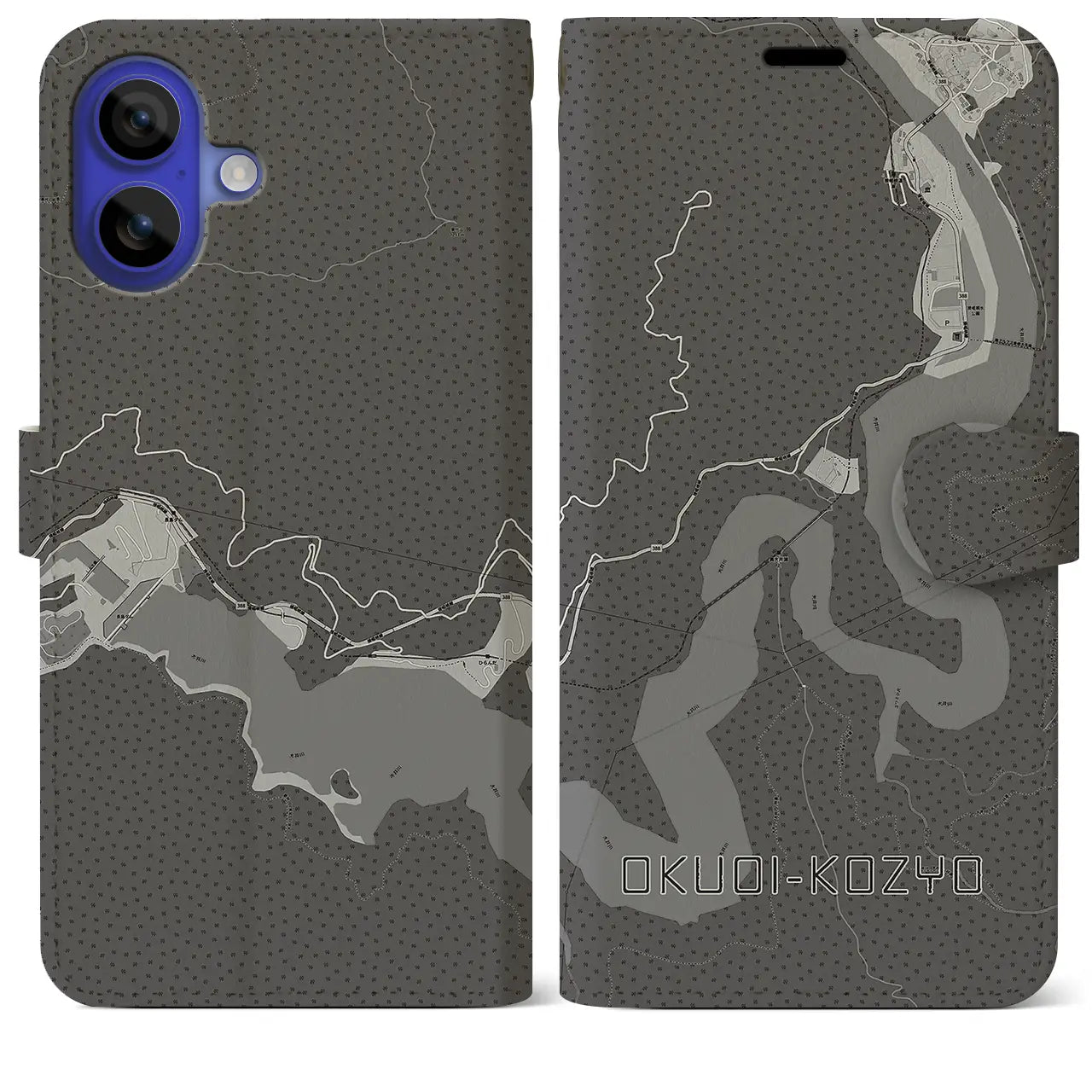 【奥大井湖上(静岡県)】地図柄iPhoneケース(手帳タイプ)モノトーン・iPhone 16 Pro Max 用