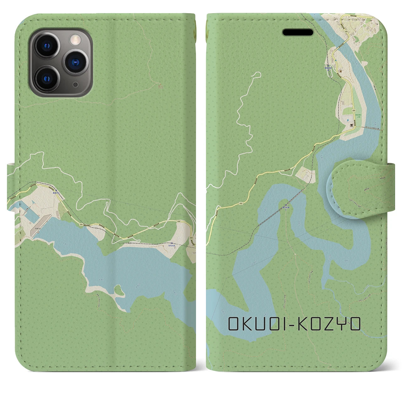 【奥大井湖上(静岡県)】地図柄iPhoneケース(手帳タイプ)ナチュラル・iPhone 11 Pro Max 用