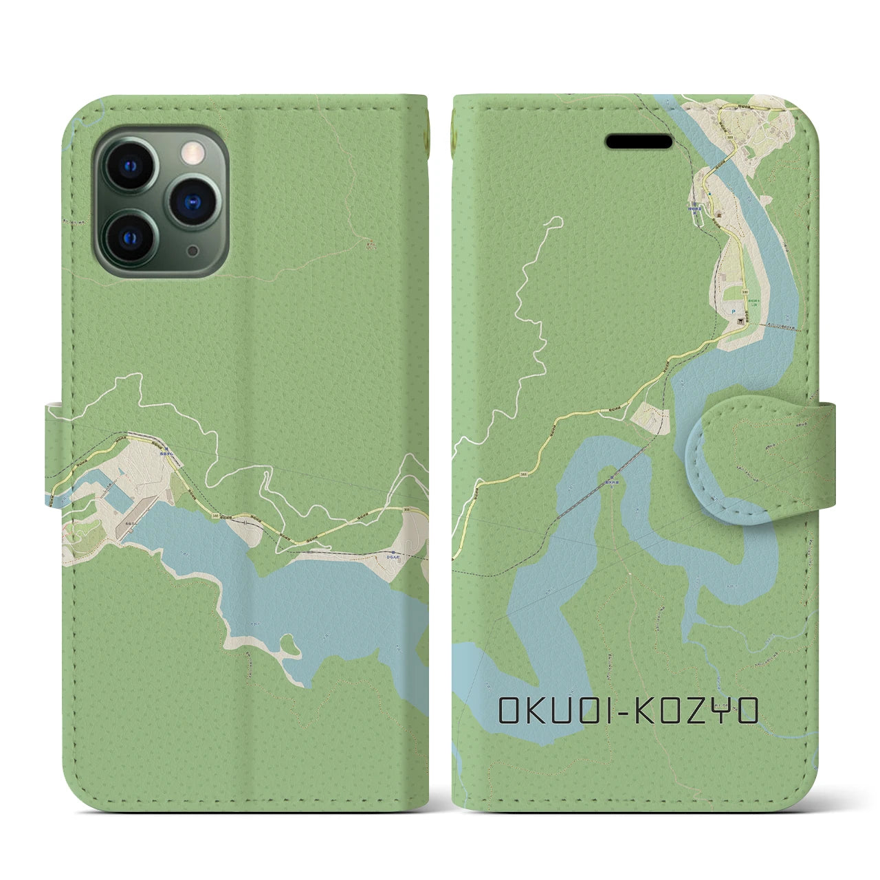 【奥大井湖上(静岡県)】地図柄iPhoneケース(手帳タイプ)ナチュラル・iPhone 11 Pro 用