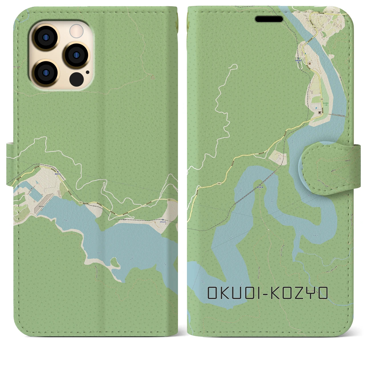 【奥大井湖上(静岡県)】地図柄iPhoneケース(手帳タイプ)ナチュラル・iPhone 12 Pro Max 用