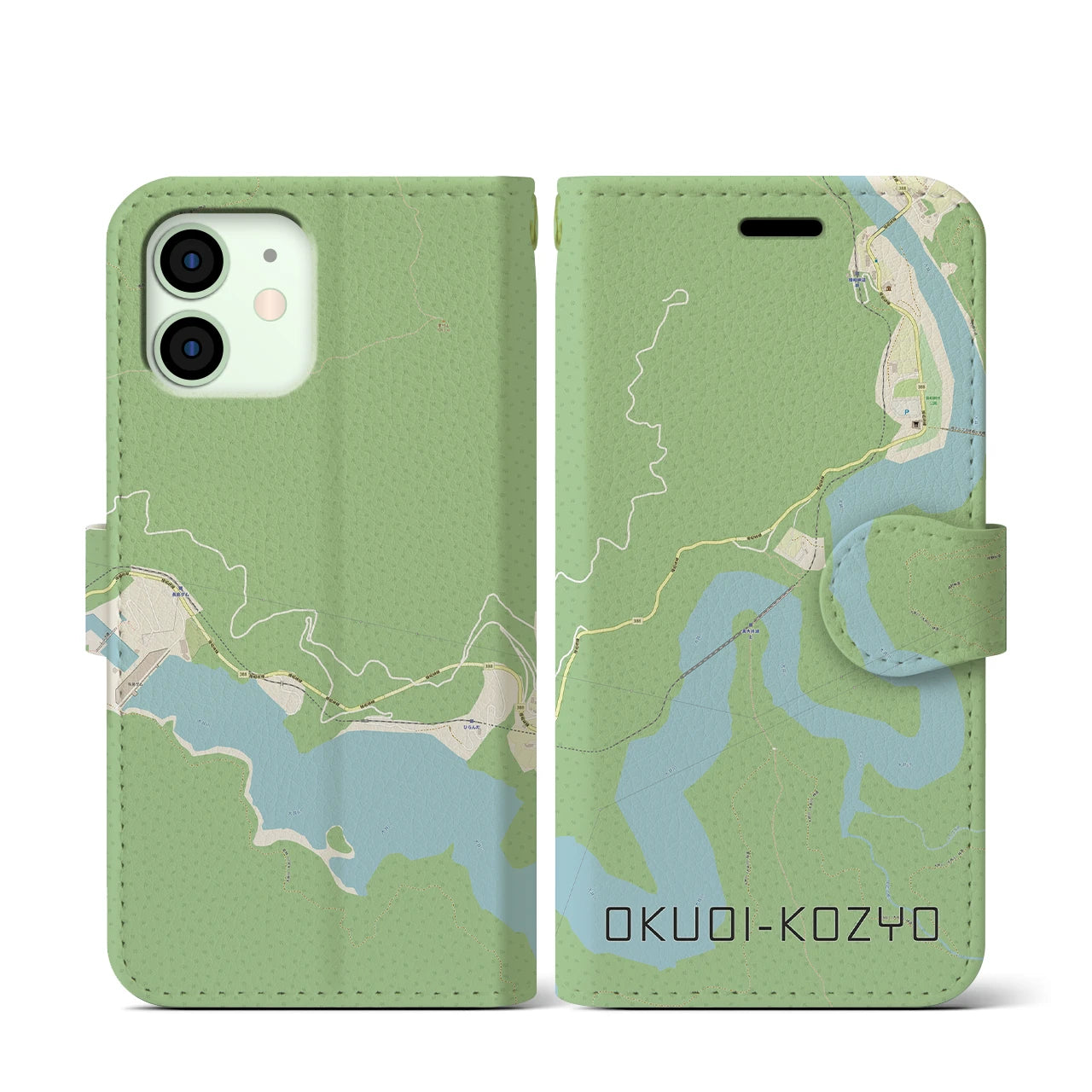 【奥大井湖上(静岡県)】地図柄iPhoneケース(手帳タイプ)ナチュラル・iPhone 12 mini 用