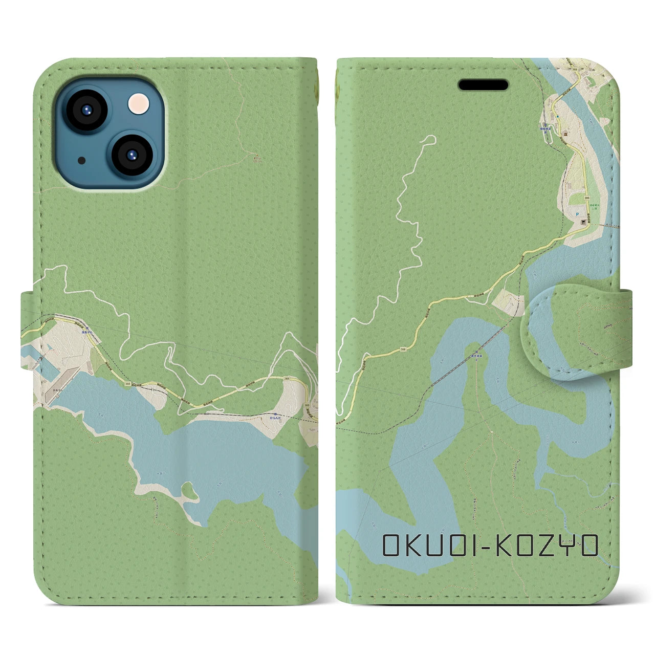 【奥大井湖上(静岡県)】地図柄iPhoneケース(手帳タイプ)ナチュラル・iPhone 13 用