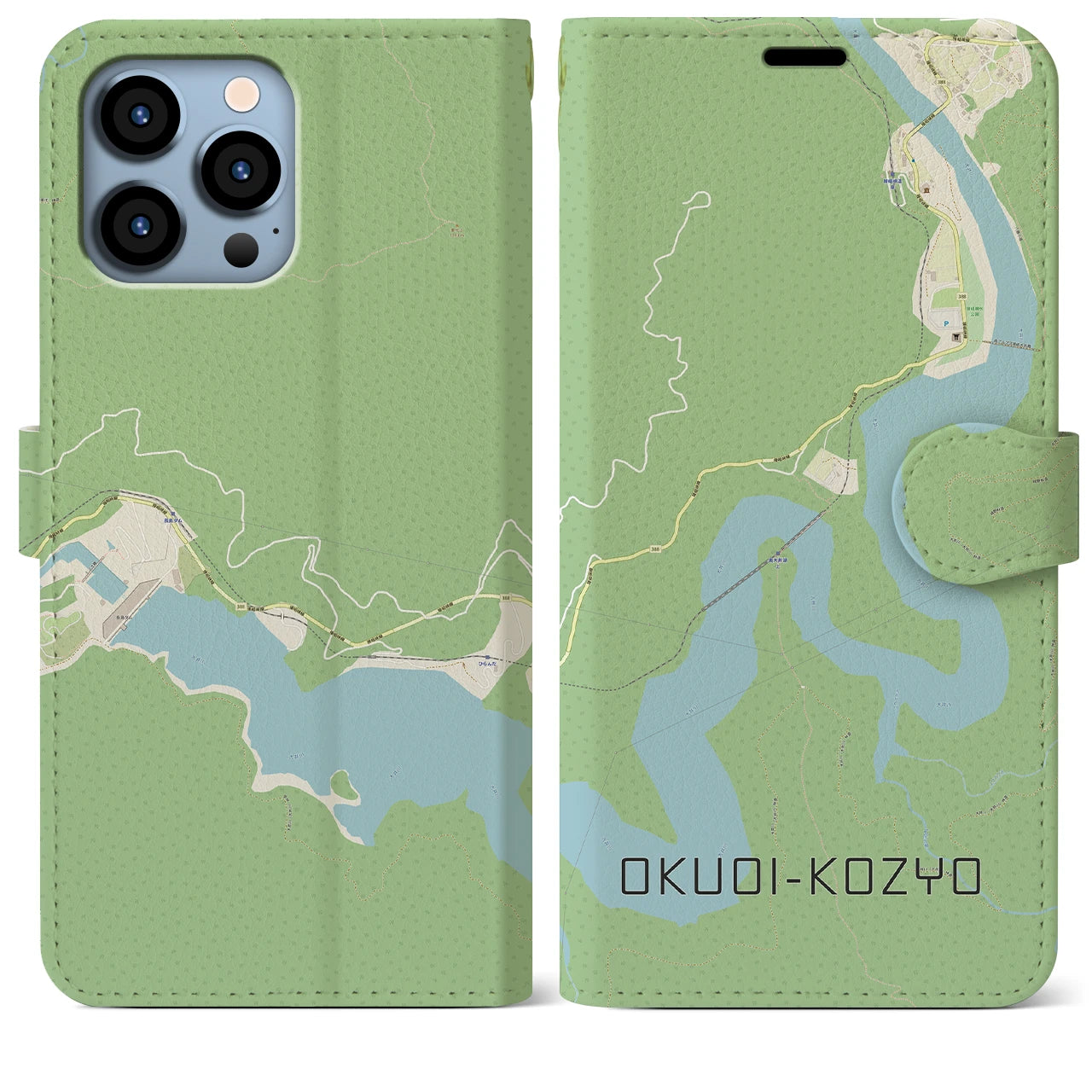 【奥大井湖上(静岡県)】地図柄iPhoneケース(手帳タイプ)ナチュラル・iPhone 13 Pro Max 用