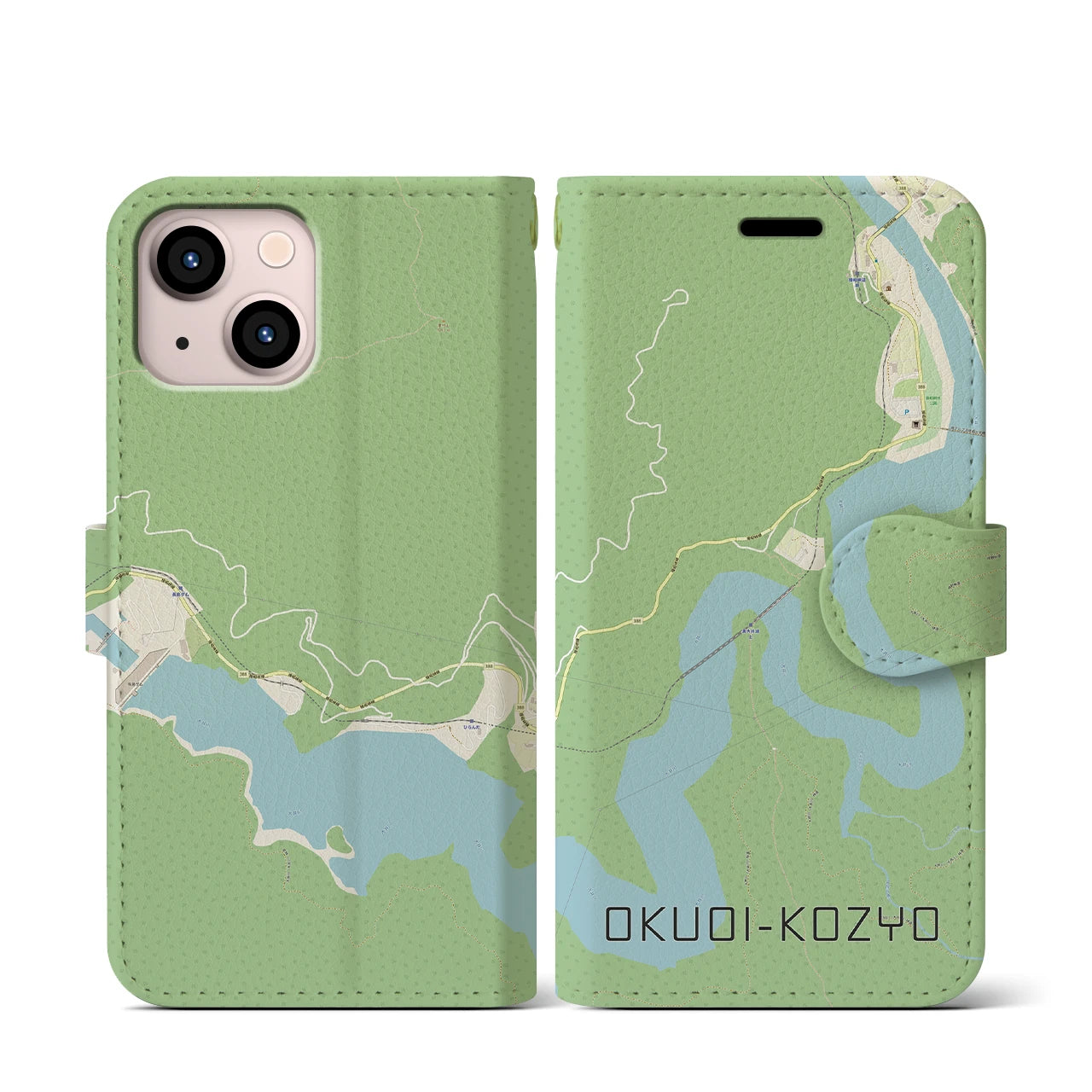 【奥大井湖上(静岡県)】地図柄iPhoneケース(手帳タイプ)ナチュラル・iPhone 13 mini 用