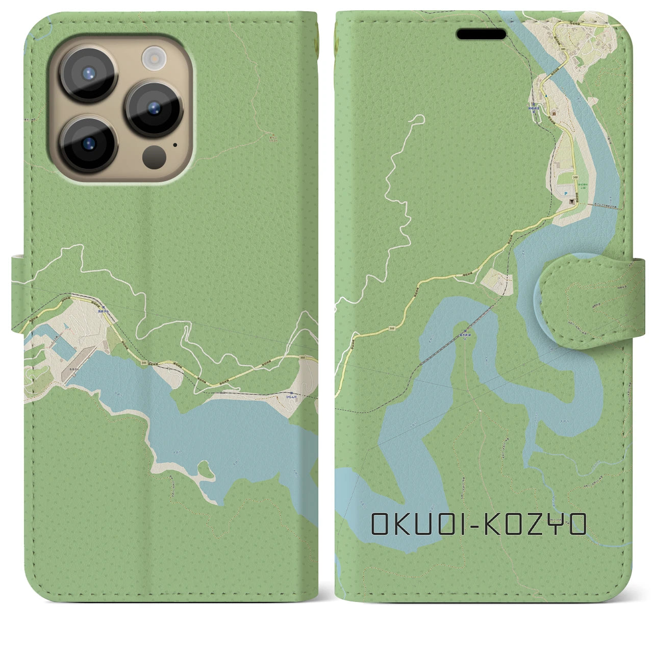 【奥大井湖上(静岡県)】地図柄iPhoneケース(手帳タイプ)ナチュラル・iPhone 14 Pro Max 用