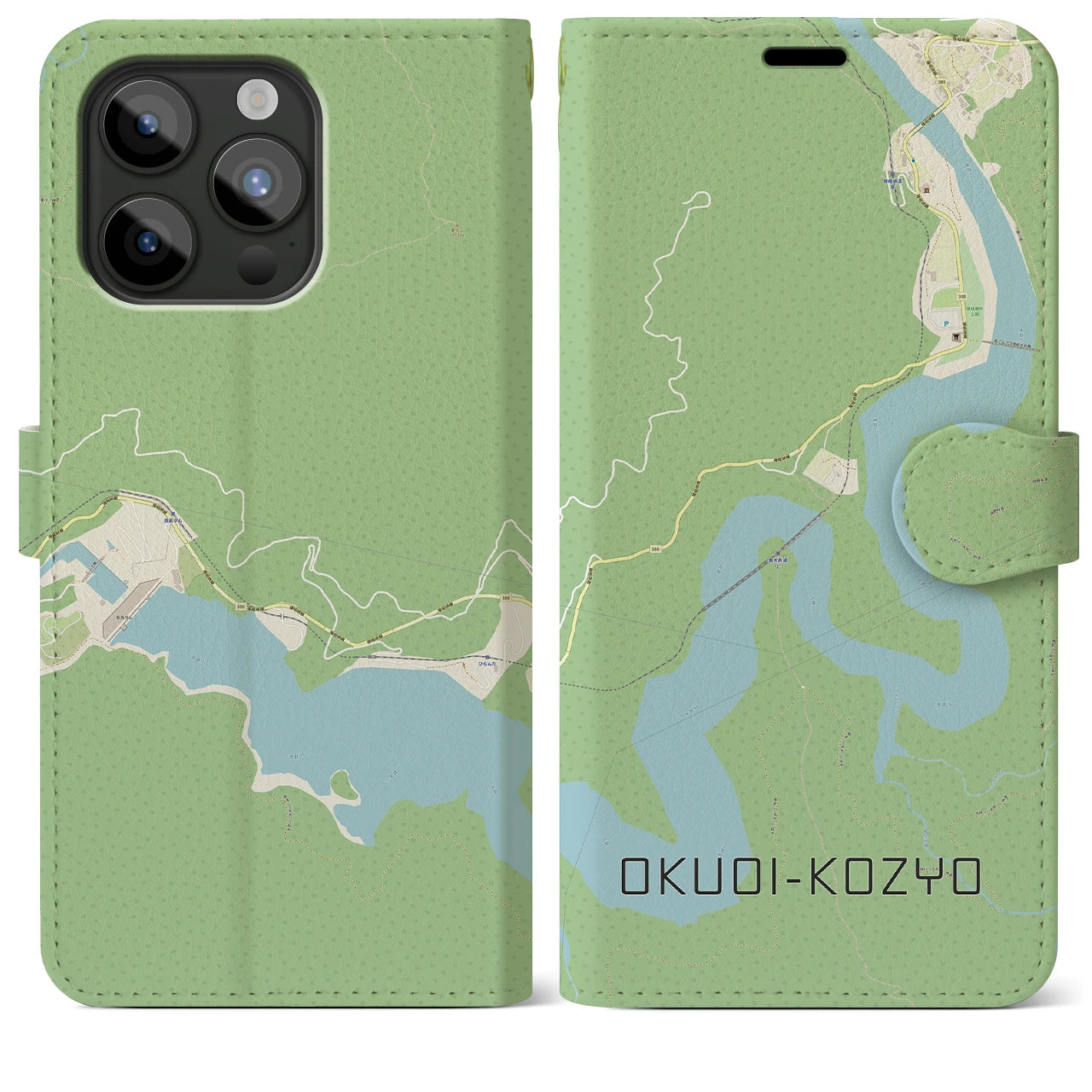 【奥大井湖上(静岡県)】地図柄iPhoneケース(手帳タイプ)ナチュラル・iPhone 15 Pro Max 用