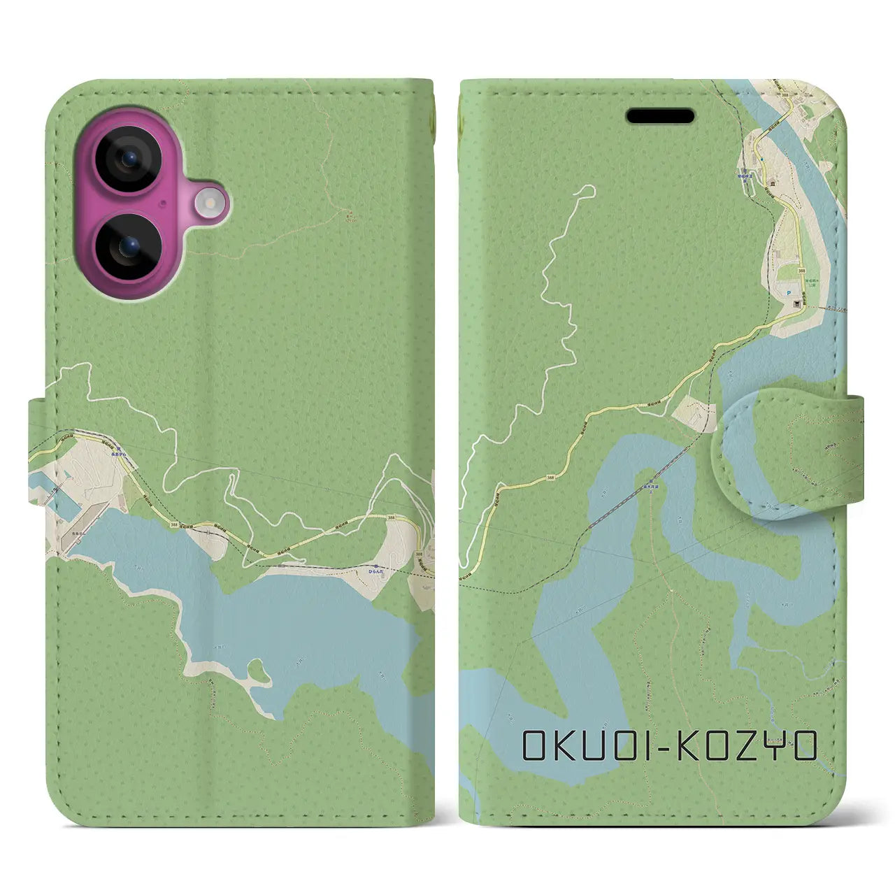 【奥大井湖上(静岡県)】地図柄iPhoneケース(手帳タイプ)ナチュラル・iPhone 16 Pro 用