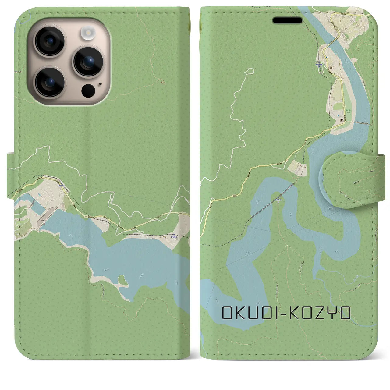 【奥大井湖上(静岡県)】地図柄iPhoneケース(手帳タイプ)ナチュラル・iPhone 16 Plus 用
