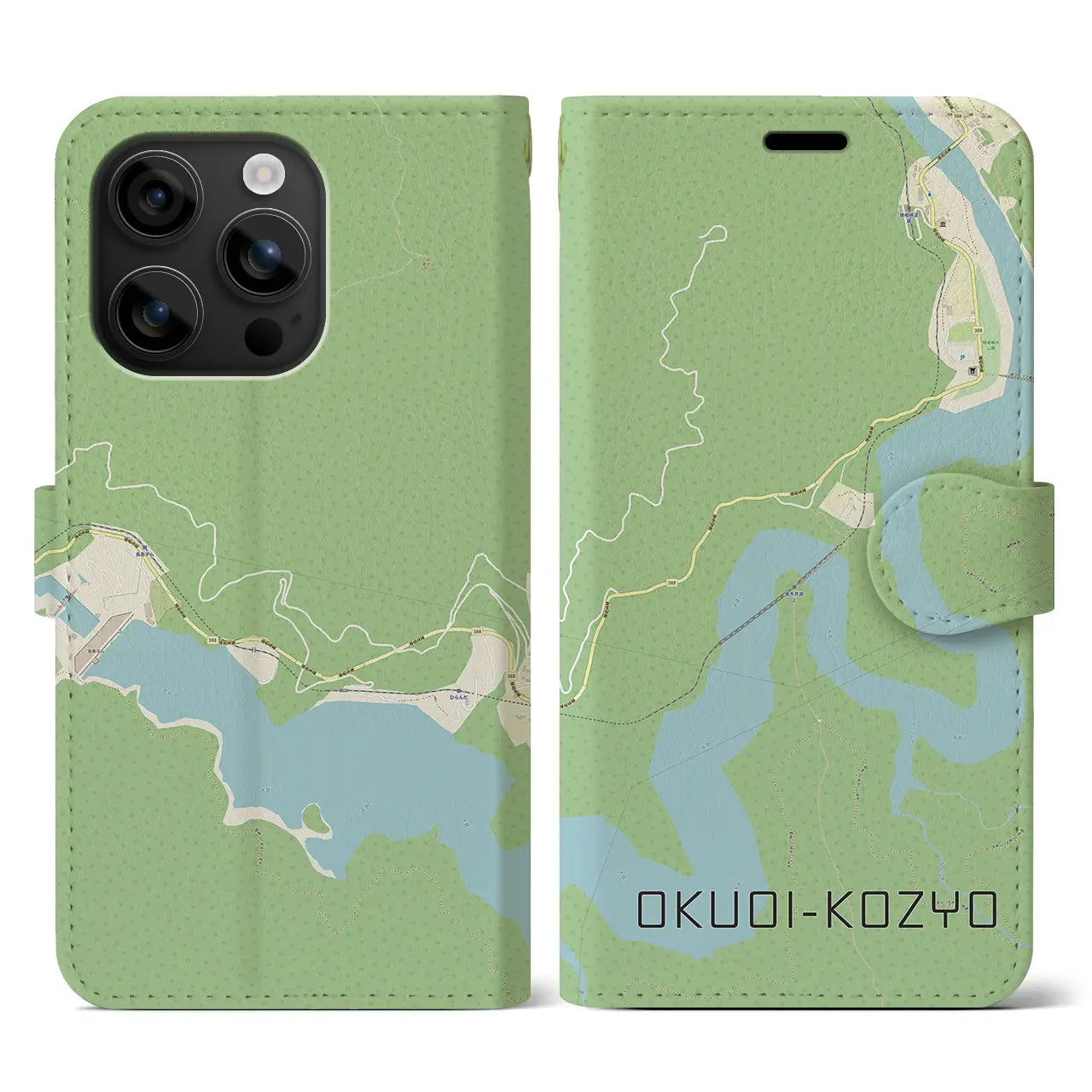 【奥大井湖上(静岡県)】地図柄iPhoneケース(手帳タイプ)ナチュラル・iPhone 16 用