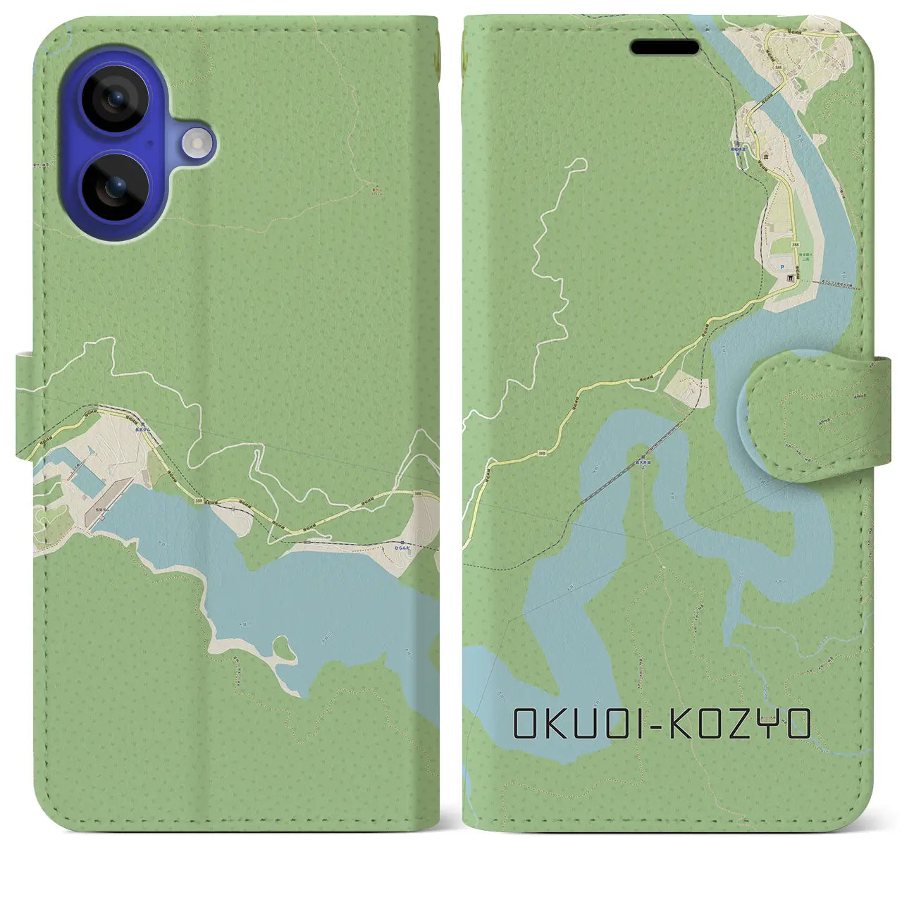 【奥大井湖上(静岡県)】地図柄iPhoneケース(手帳タイプ)ナチュラル・iPhone 16 Pro Max 用