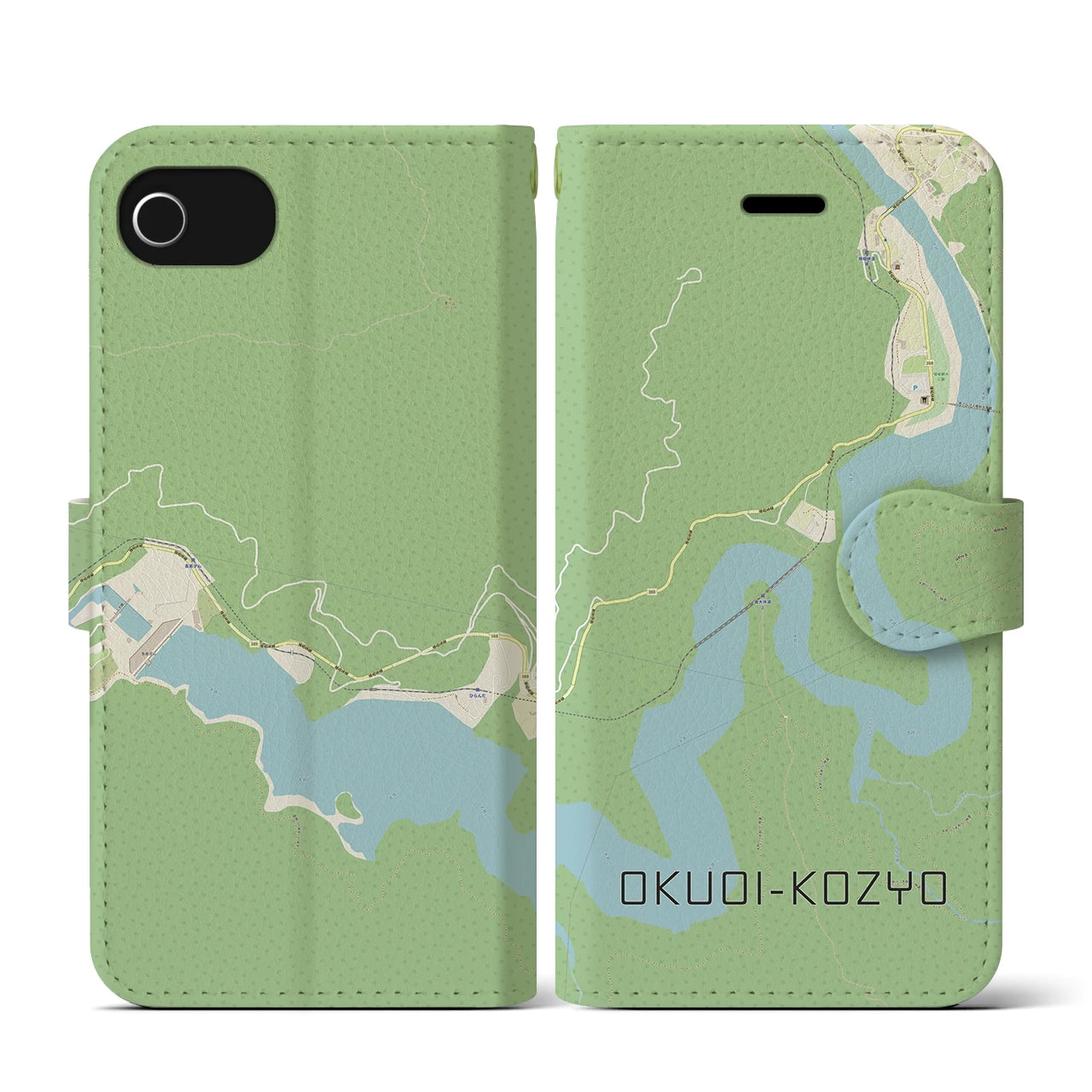 【奥大井湖上(静岡県)】地図柄iPhoneケース(手帳タイプ)ナチュラル・iPhone SE(第3 / 第2世代) / 8 / 7 / 6s / 6 用