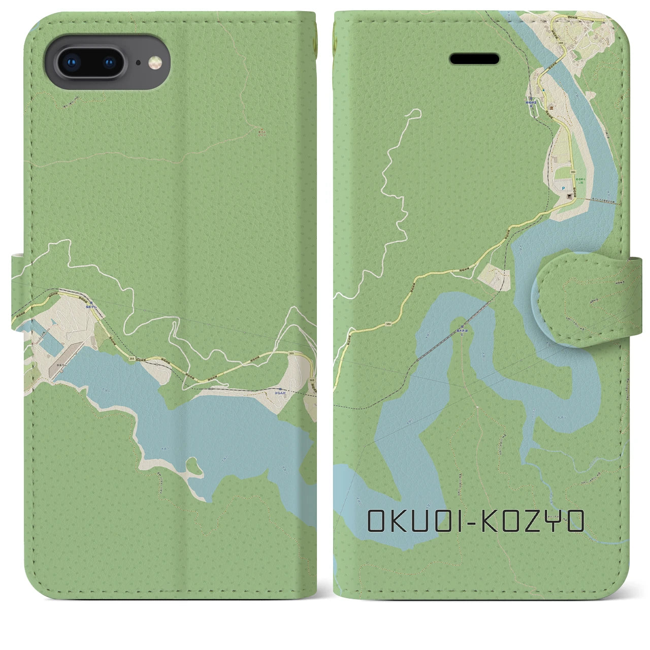 【奥大井湖上(静岡県)】地図柄iPhoneケース(手帳タイプ)ナチュラル・iPhone 8Plus /7Plus / 6sPlus / 6Plus 用