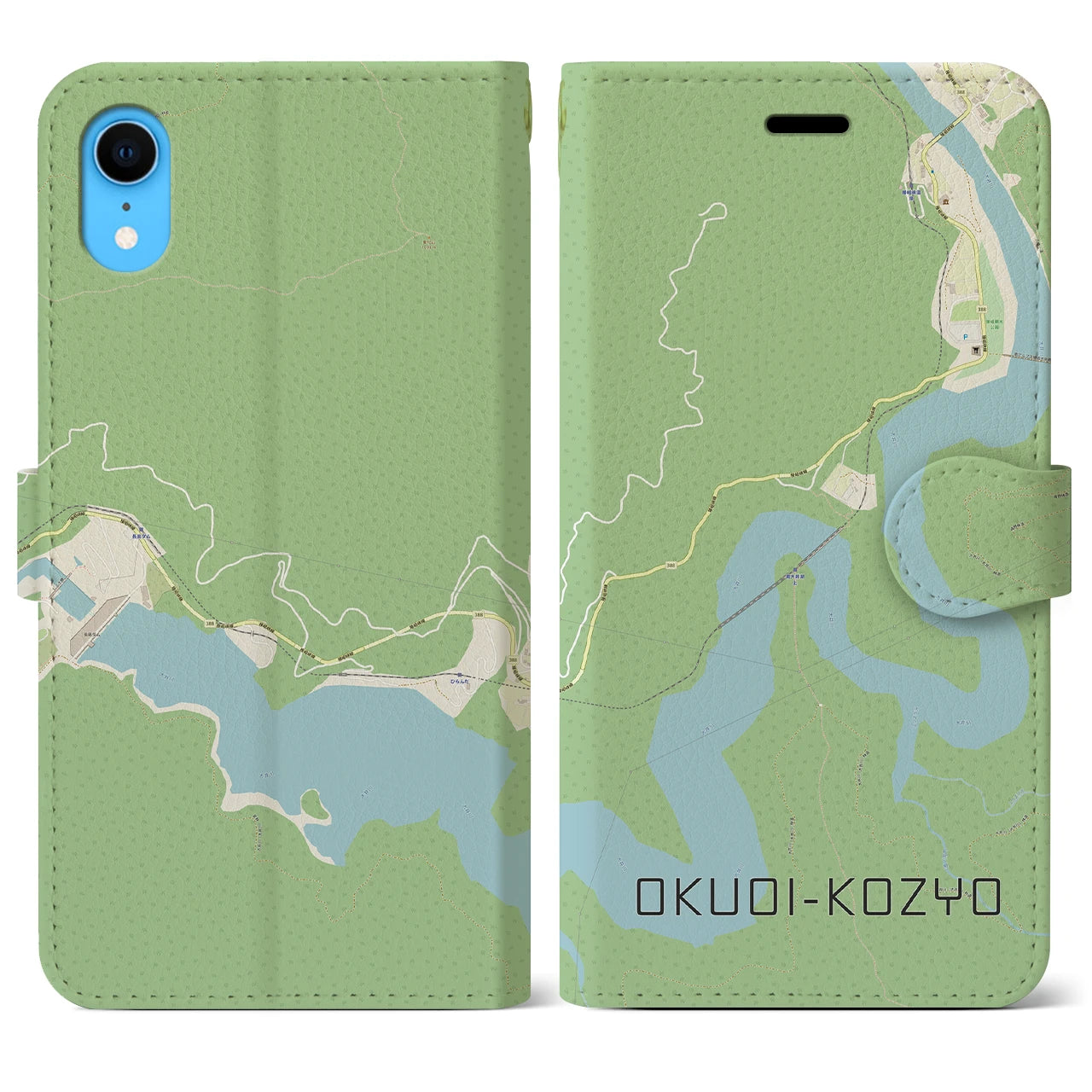 【奥大井湖上(静岡県)】地図柄iPhoneケース(手帳タイプ)ナチュラル・iPhone XR 用