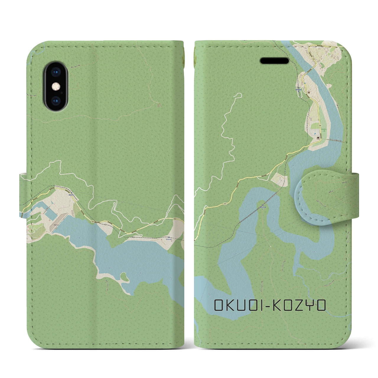 【奥大井湖上(静岡県)】地図柄iPhoneケース(手帳タイプ)ナチュラル・iPhone XS / X 用