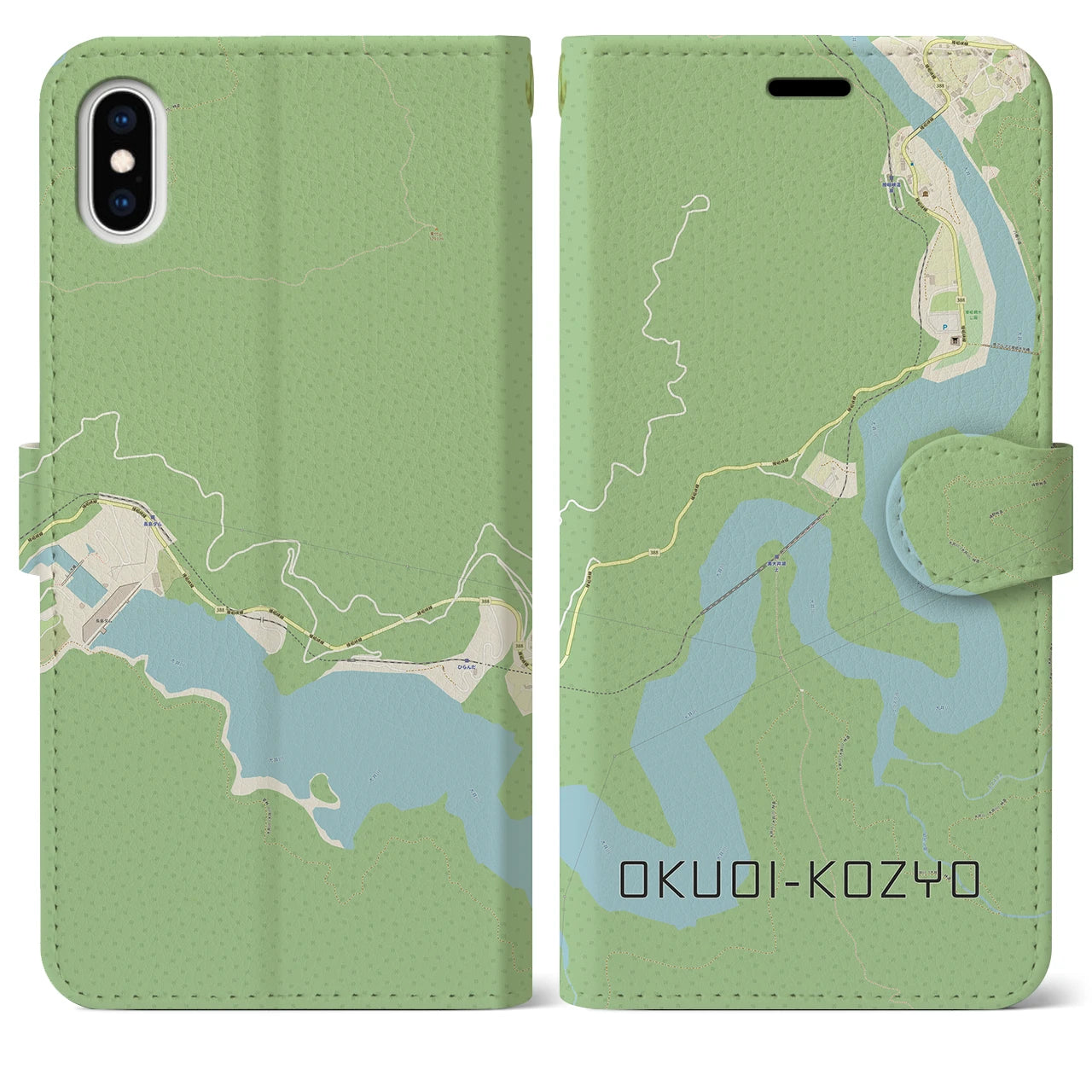 【奥大井湖上(静岡県)】地図柄iPhoneケース(手帳タイプ)ナチュラル・iPhone XS Max 用