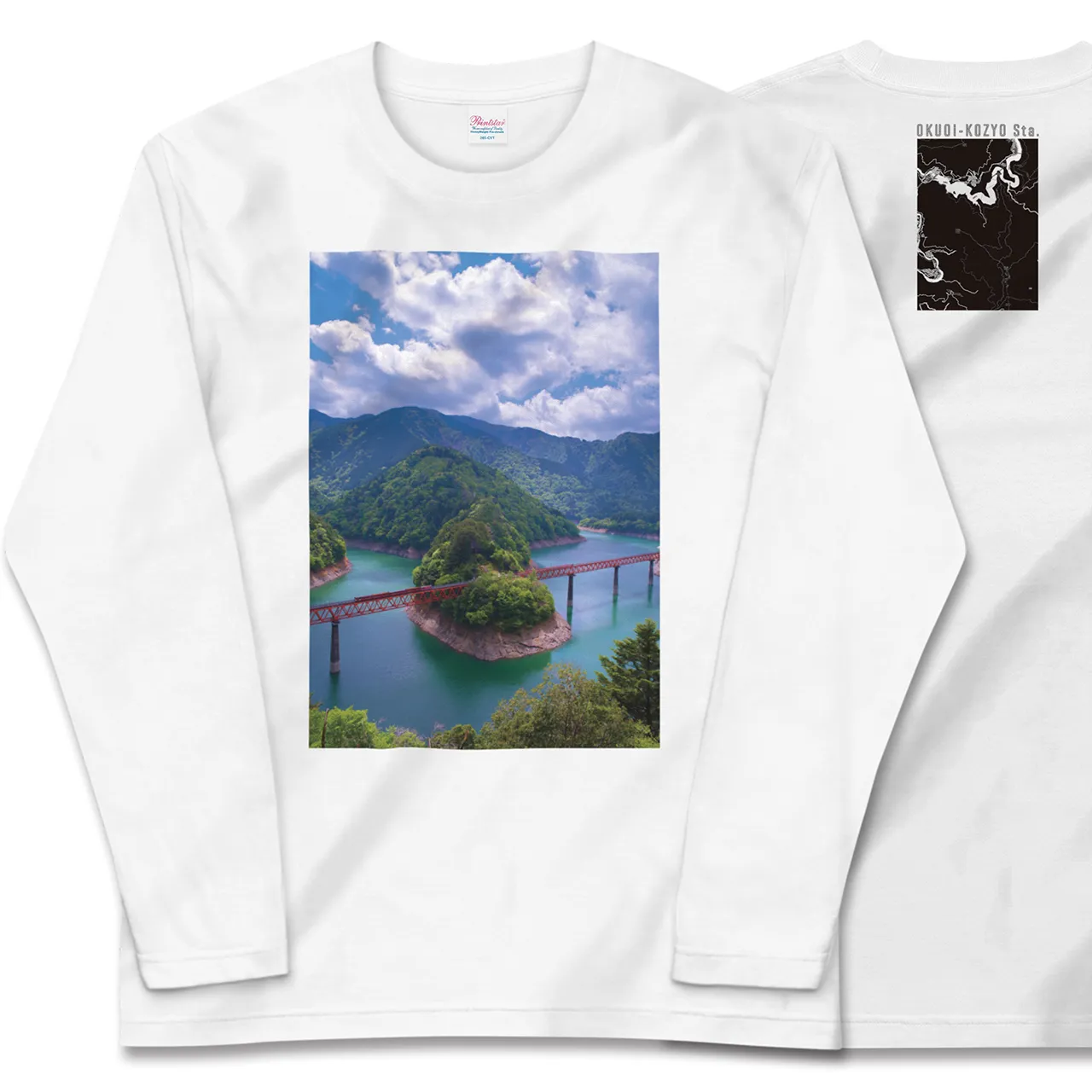【奥大井湖上(静岡県)】Map World ロングスリーブTシャツ