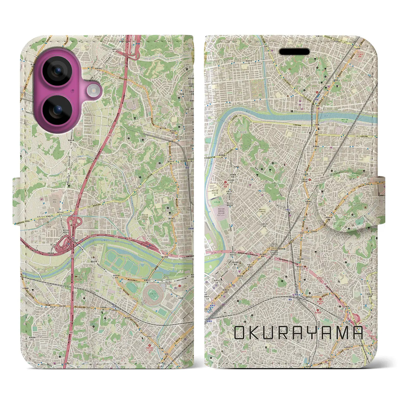 【大倉山(神奈川県)】地図柄iPhoneケース(手帳タイプ)ナチュラル・iPhone 16 Pro 用
