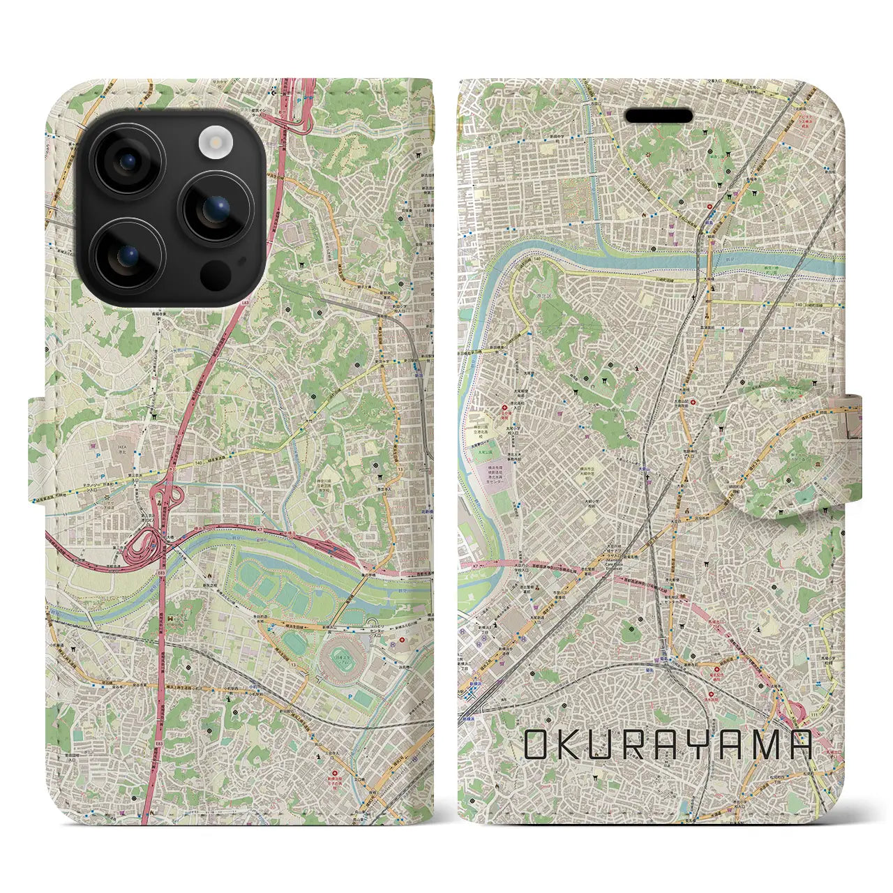 【大倉山(神奈川県)】地図柄iPhoneケース(手帳タイプ)ナチュラル・iPhone 16 用