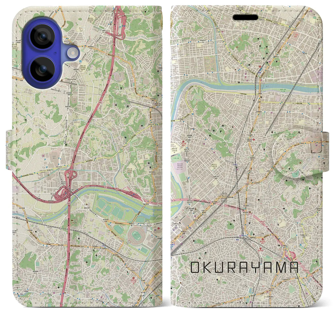 【大倉山(神奈川県)】地図柄iPhoneケース(手帳タイプ)ナチュラル・iPhone 16 Pro Max 用