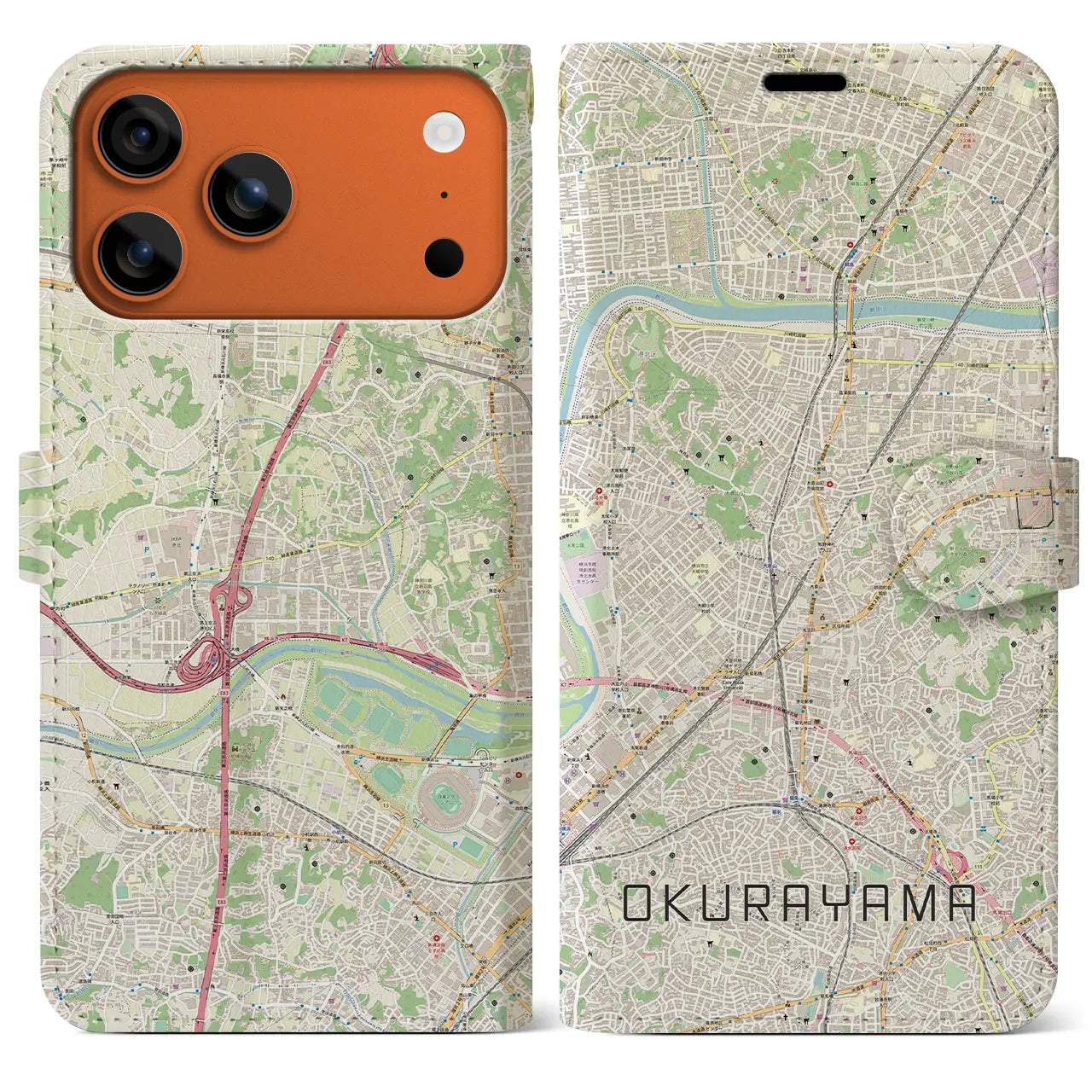 【大倉山(神奈川県)】地図柄iPhoneケース(手帳タイプ)ナチュラル・iPhone 17 Pro Max 用