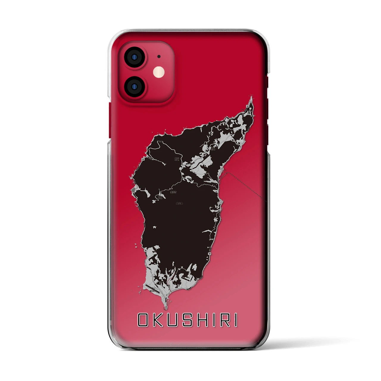 【奥尻(北海道)】地図柄iPhoneケース(クリアタイプ)モノトーン・iPhone 11 用