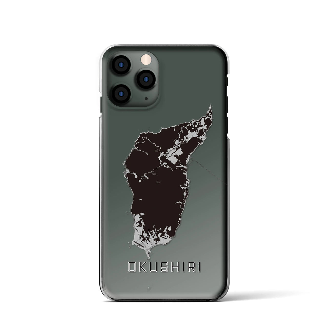 【奥尻(北海道)】地図柄iPhoneケース(クリアタイプ)モノトーン・iPhone 11 Pro 用