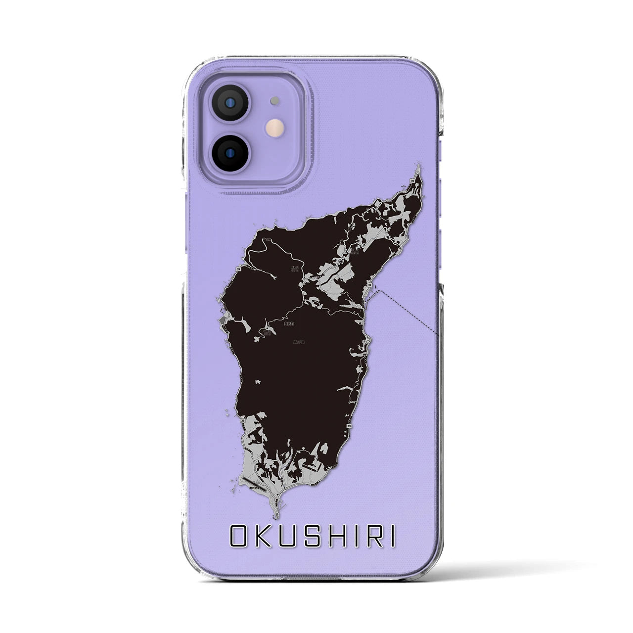 【奥尻(北海道)】地図柄iPhoneケース(クリアタイプ)モノトーン・iPhone 12 / 12 Pro 用