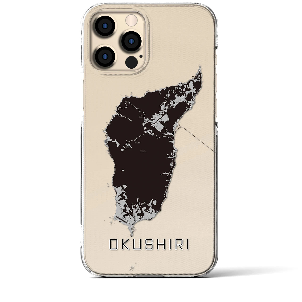 【奥尻(北海道)】地図柄iPhoneケース(クリアタイプ)モノトーン・iPhone 12 Pro Max 用