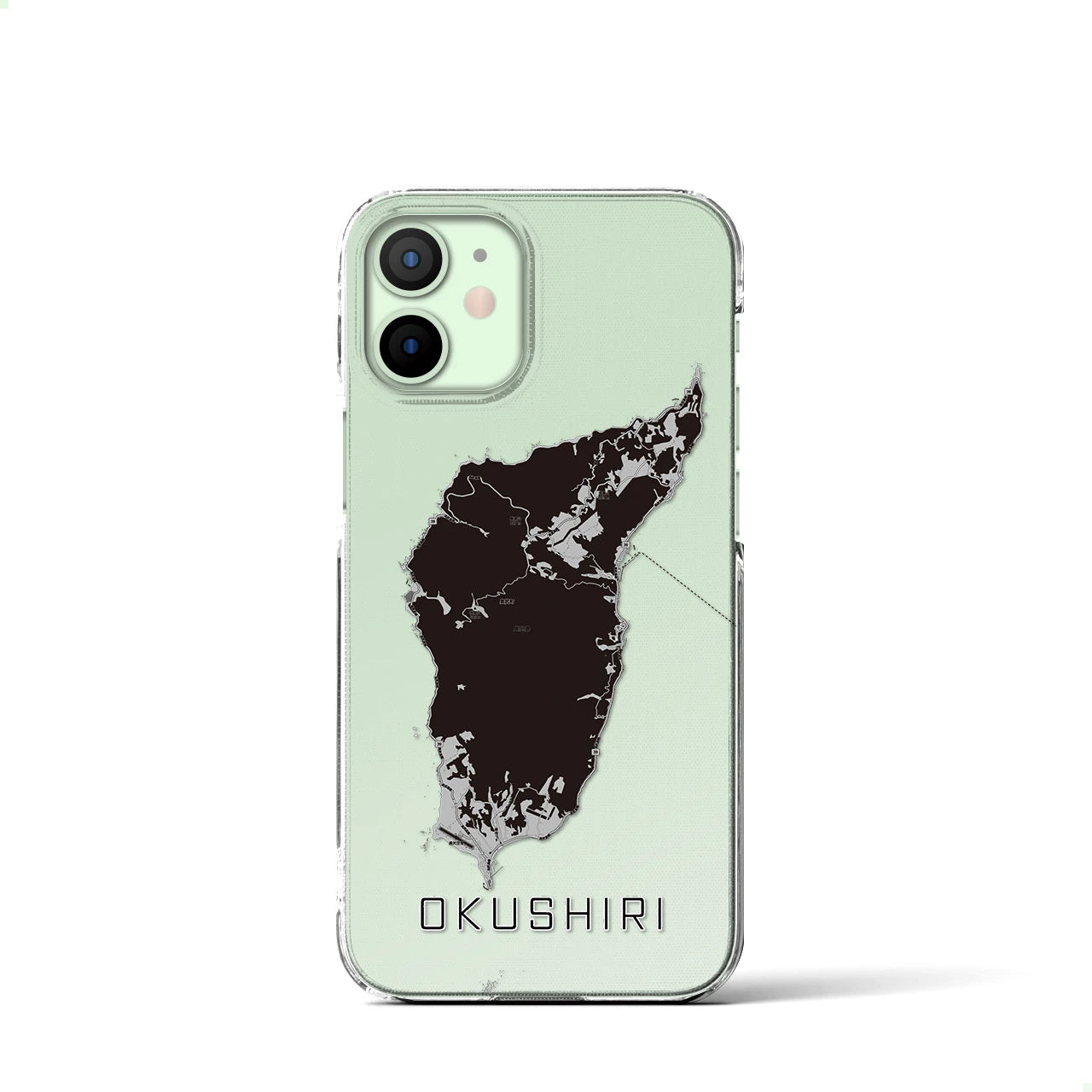 【奥尻(北海道)】地図柄iPhoneケース(クリアタイプ)モノトーン・iPhone 12 mini 用