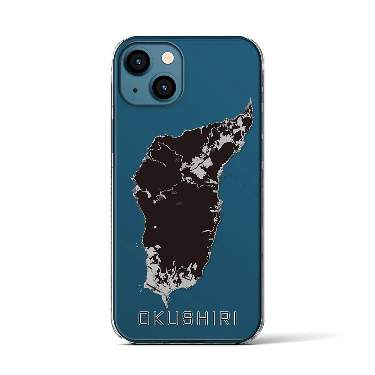 【奥尻(北海道)】地図柄iPhoneケース(クリアタイプ)モノトーン・iPhone 13 用