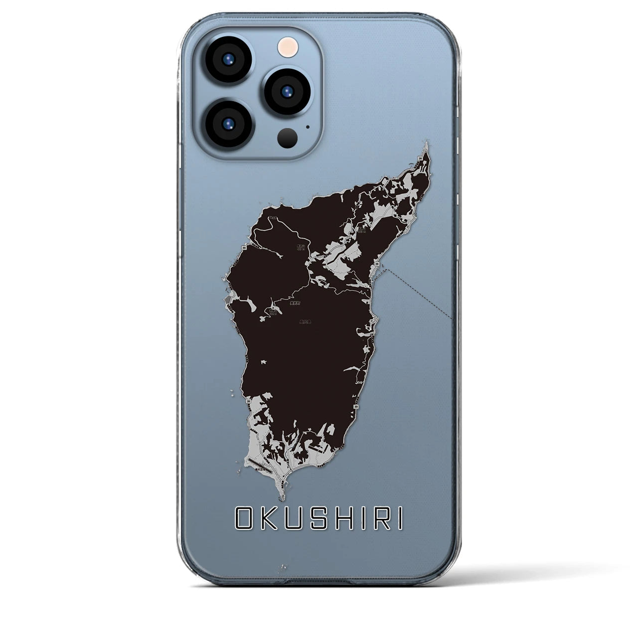 【奥尻(北海道)】地図柄iPhoneケース(クリアタイプ)モノトーン・iPhone 13 Pro Max 用