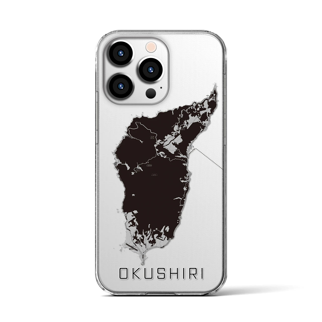 【奥尻(北海道)】地図柄iPhoneケース(クリアタイプ)モノトーン・iPhone 13 Pro 用