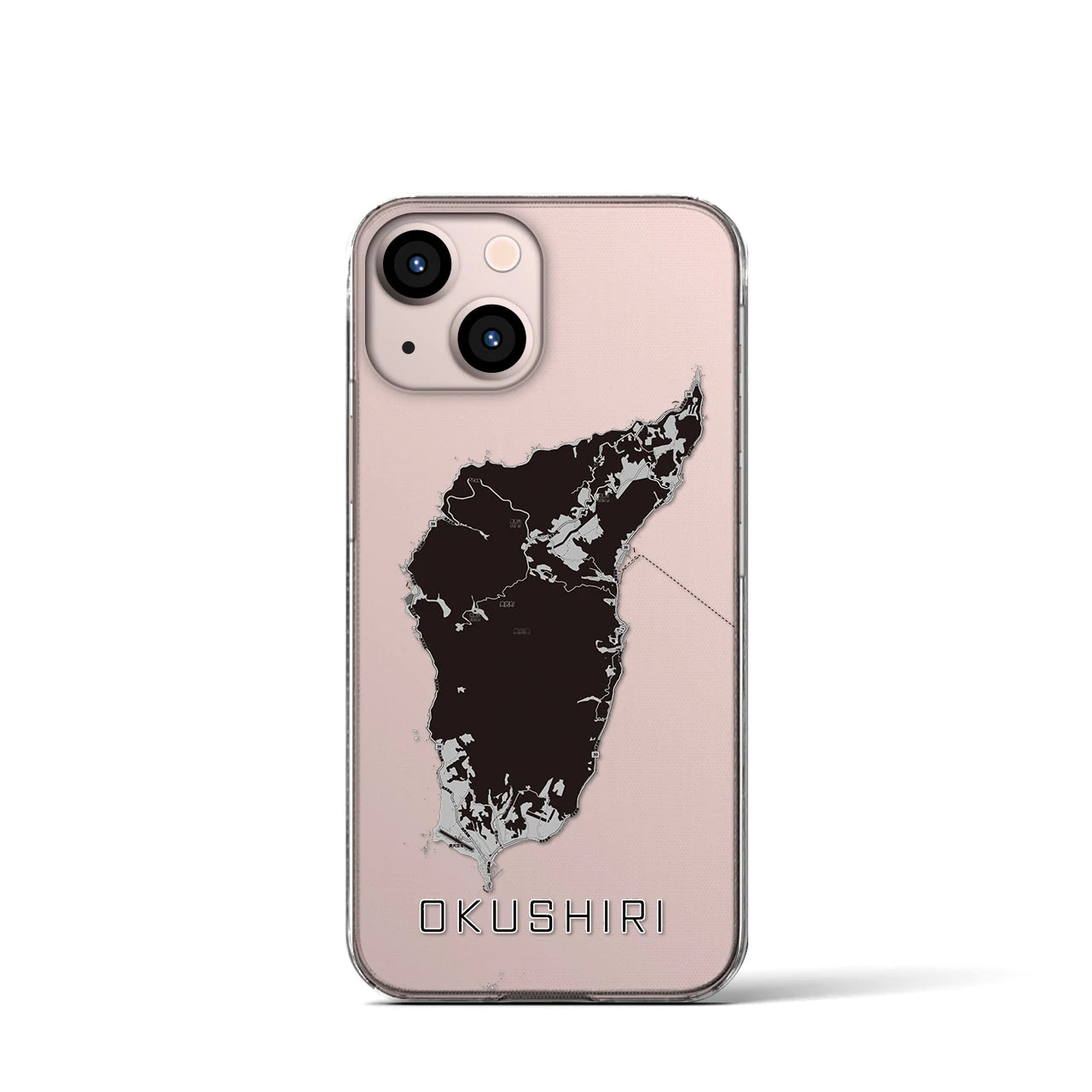 【奥尻(北海道)】地図柄iPhoneケース(クリアタイプ)モノトーン・iPhone 13 mini 用