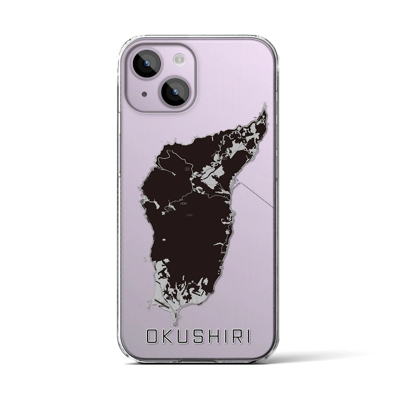 【奥尻(北海道)】地図柄iPhoneケース(クリアタイプ)モノトーン・iPhone 14 用